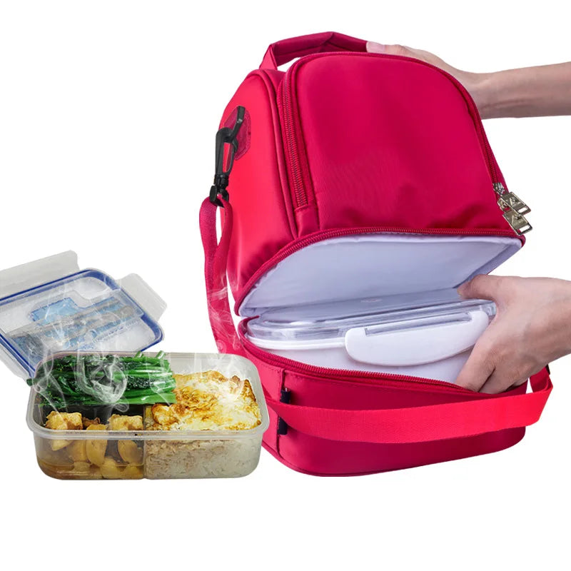 New design thick warm thermal insulated boxes nylon lunch bag red lunch bags tote with zipper cooler lunch box insulation bag